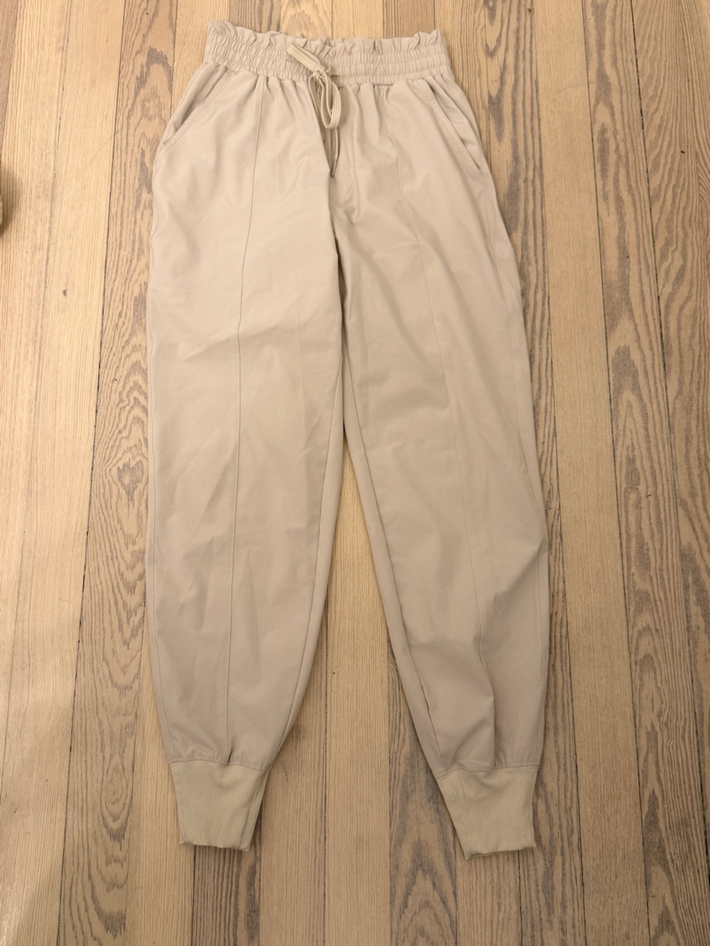 ABERCROMBIE & FITCH Women's Cream Drawstring Paper Bag Waist Jogger Pants